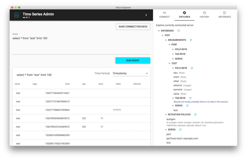 Time Series Admin - browse through InfluxDB database